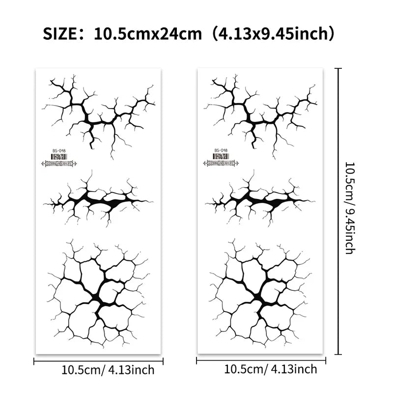 Large Black Lightning Line Temporary Tattoo Stickers for Men Women Halloween Party Decor - 2 Sheets