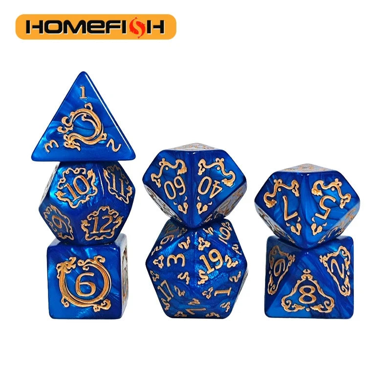 7PCS DND Polyhedral Dice Set with Dragon Pattern for Role Playing Games - Multiple Colors