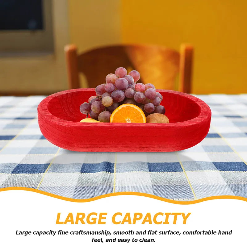 Large Wooden Oval Fruit Serving Tray Multi-Function Snack & Dessert Platter