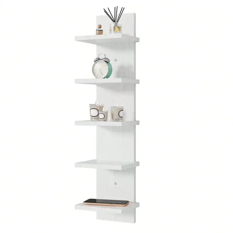 5-Tier Floating Wall Shelf - Space Saving Wall Mounted Organizer for Bedroom Living Room Office Black/Brown