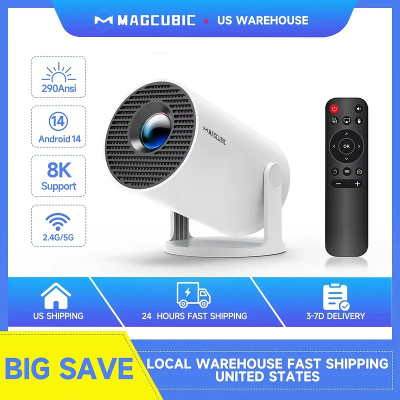 Mini Portable 8K Support Android 14 Home Outdoor Projector with Bluetooth WiFi