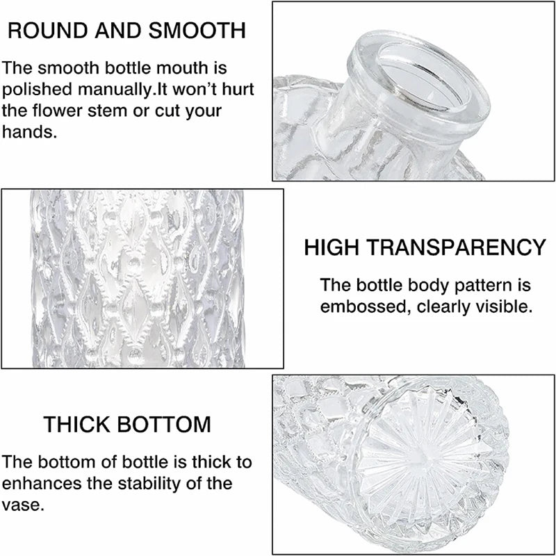 Nordic Style Glass Vase with Embossed Design - Elegant Home Decor, Wedding Centerpieces