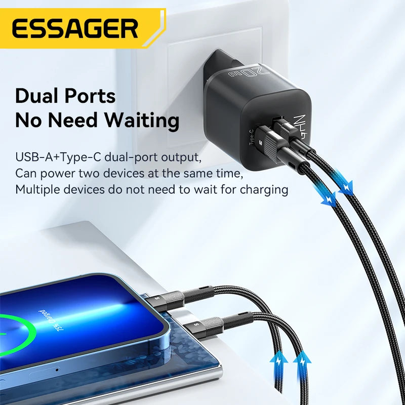 20W GaN USB-C Charger Fast Charge PD & QC 3.0 Phone & Tablet Charger