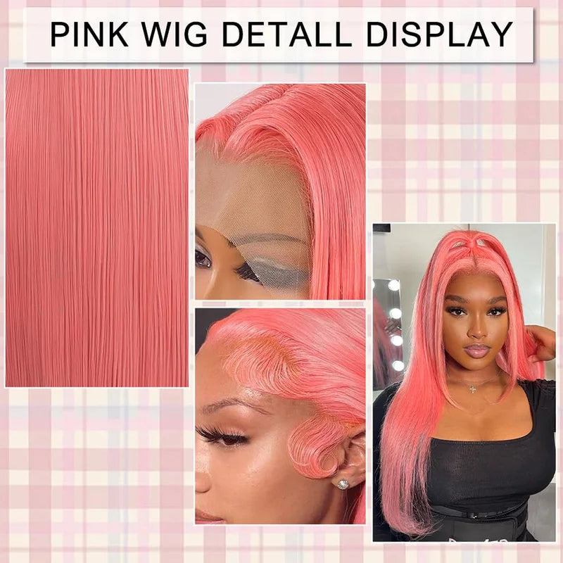 Pink Human Hair Wig 30-32 Inch Lace Front & HD Frontal, Natural Style