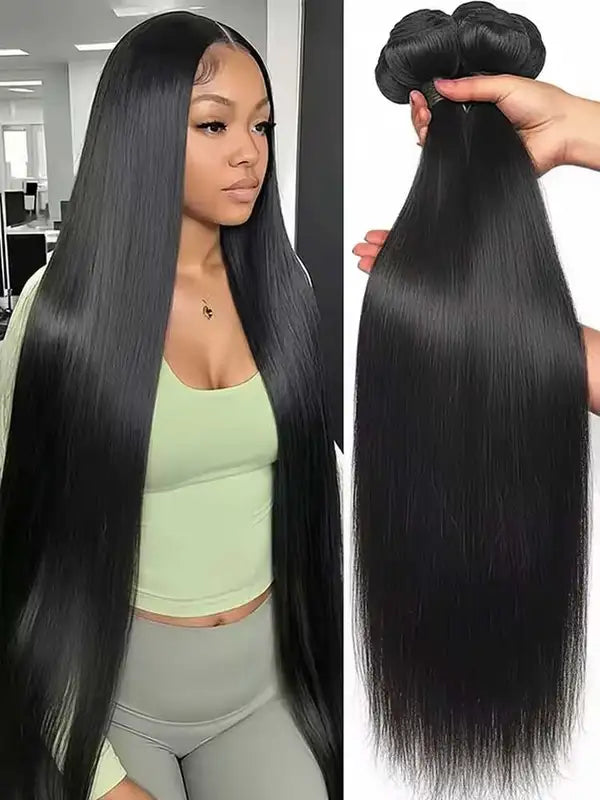 Brazilian Long Straight Virgin Human Hair Bundles - Natural Black, 12-42 Inches