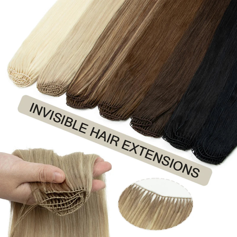 Invisible Feather Hair Extensions - Natural Human Hair Long Straight Sew-In Wefts