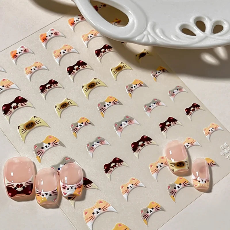 Cute Japanese Style 5D Cat Nail Stickers Kawaii Cartoon Kitten Pattern for DIY Manicure