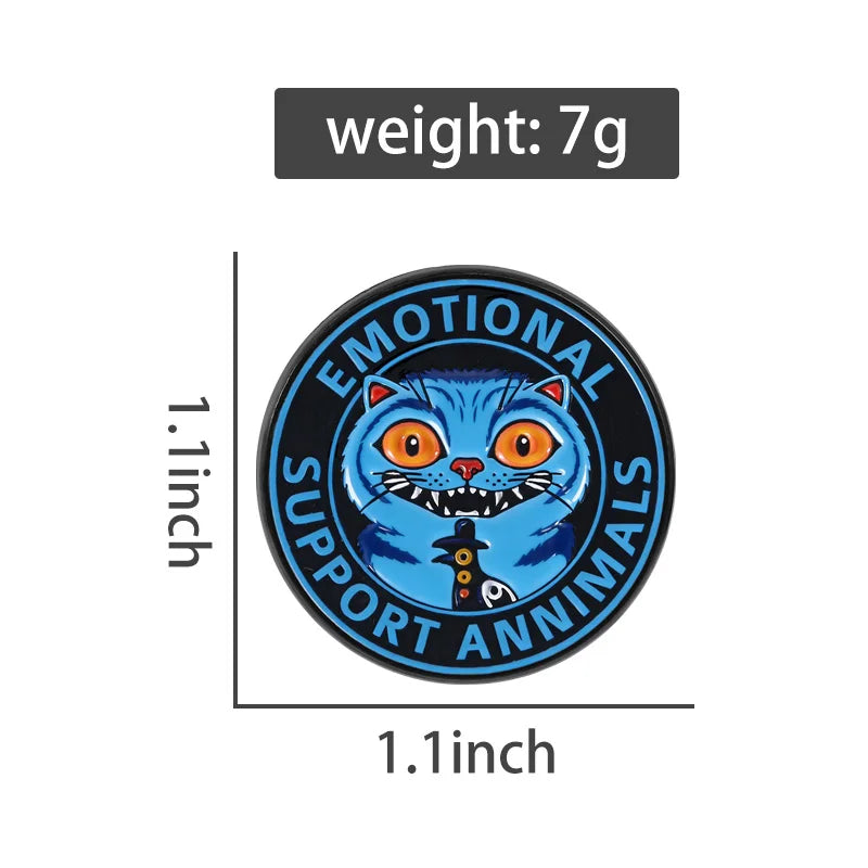 Emotional Support Animal Enamel Pins Cartoon Anime Brooches Blue Tiger Raven Jewelry Gift