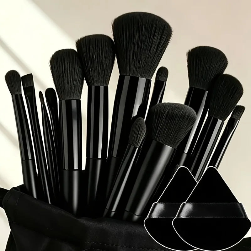 16-Piece Makeup Brush Set with Pouch & Sponges - Full Face Kit, Vegan Soft Bristles