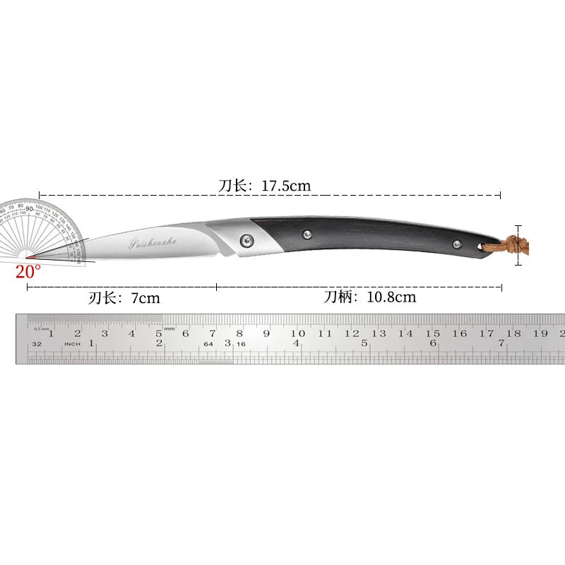 Foldable Fruit Knife with D2 Steel Blade and Ebony Handle - Portable Kitchen Tool
