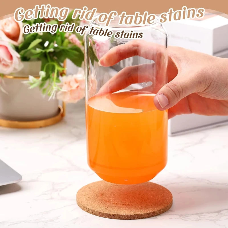 Natural Wooden Cork Coasters Set - Non-Slip Round Heat Insulation Pads for Drinks