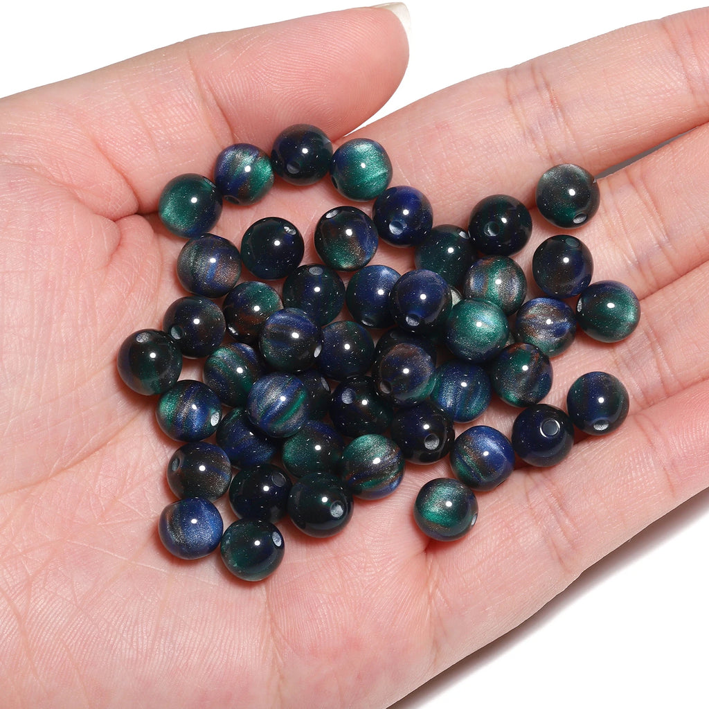 50Pcs 8mm Colorful Resin Tiger Eye Beads for Jewelry Making - Round Loose Beads