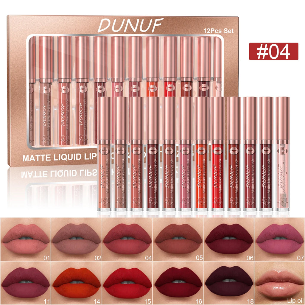 Liquid Lipstick Set 12 Colors Matte Velvet Lip Gloss Waterproof Moisturizing Lip Oil