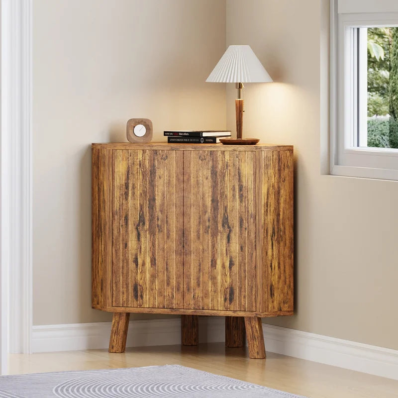 Farmhouse Corner Storage Cabinet with Adjustable Shelf - Industrial Wooden Corner Table