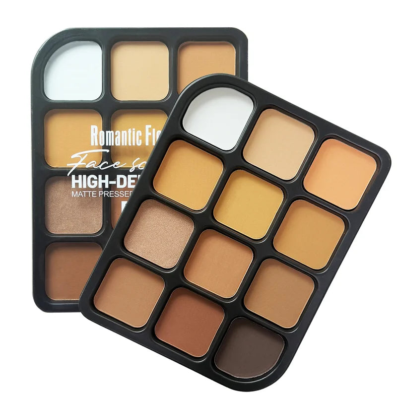 12-Color Matte Contour Palette Face Makeup Kit - Full Coverage & Highlighter