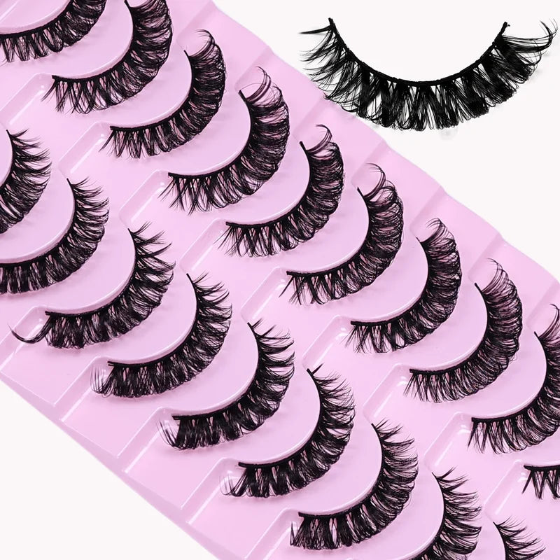 D Curl Russian Strip False Eyelashes 10 Pairs Fluffy Dramatic Cat Eye Makeup