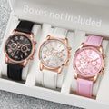 Women's Fashion Quartz Watch with Leather Band and Pearl Jewelry Set