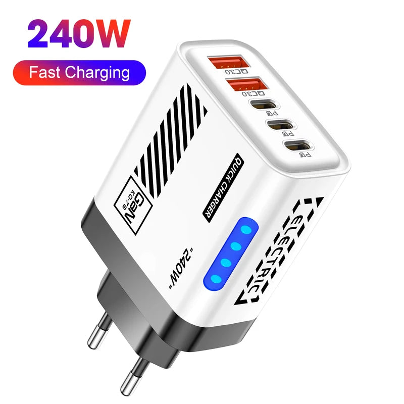 5 Port GaN USB C Fast Charger 240W Wall Adapter for Phone, Tablet, Laptop
