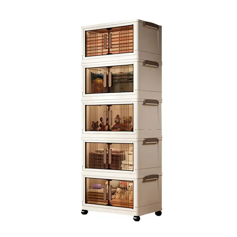 Stackable Storage Cabinet with Doors & Wheels - Modular Plastic Organizer, 2-5 Tiers