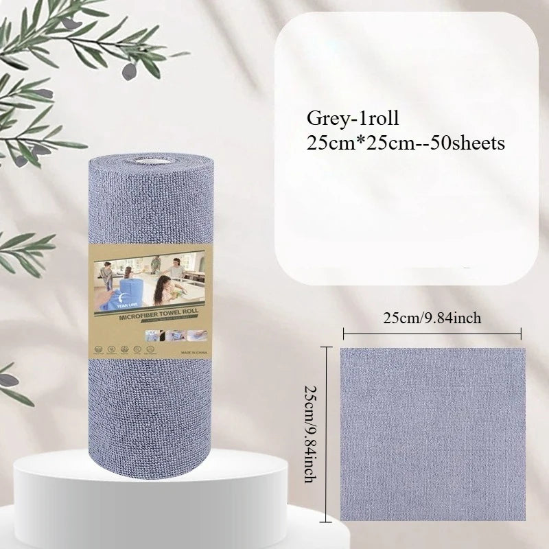 Reusable Microfiber Cleaning Wipe Rolls - Dish Rags & Household Cloths, 50 Sheets