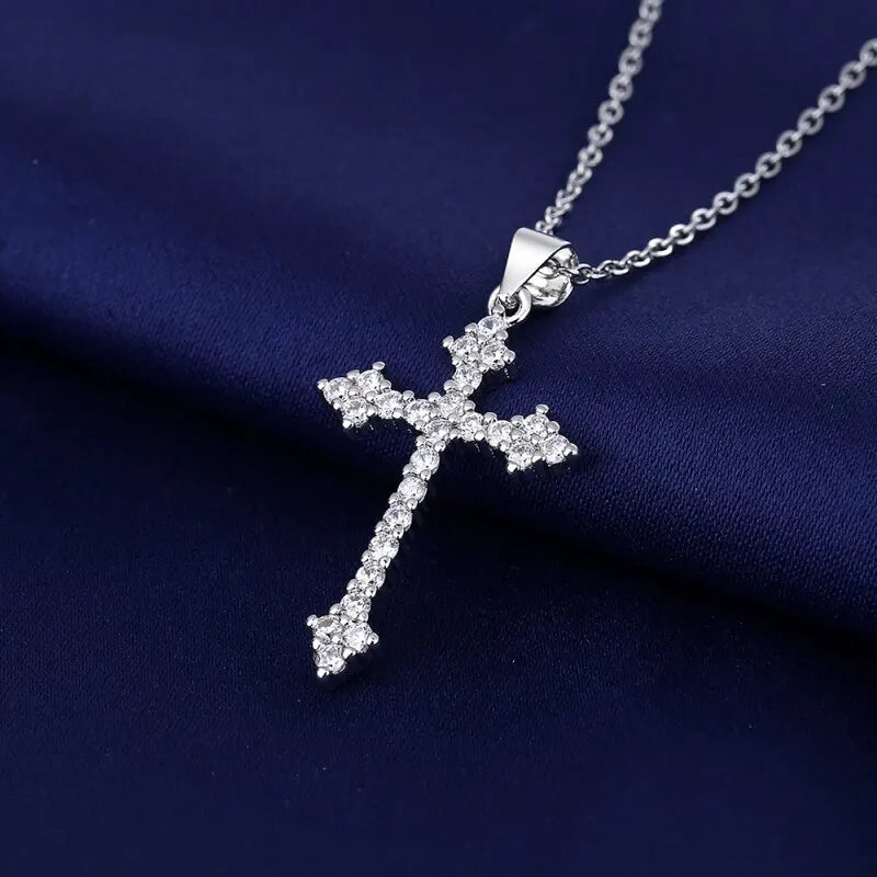 Women’s Gold-Color Necklace with Cross Pendant and Rhinestones, 45cm