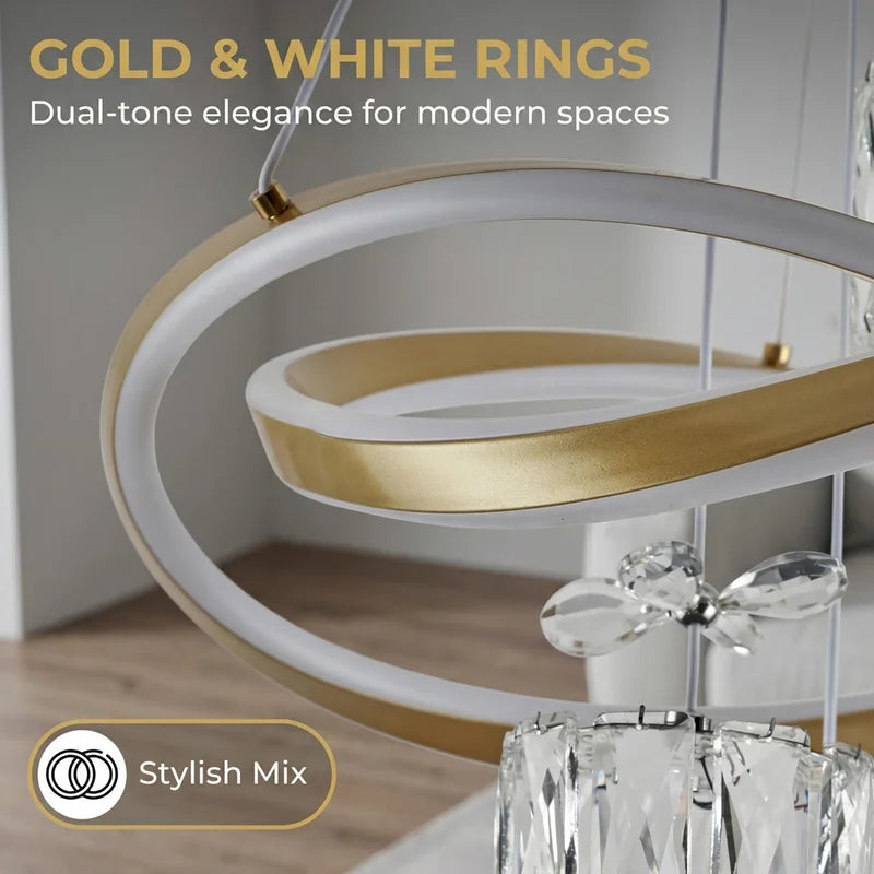 LED Pendant Light with Crystal Shade & Adjustable Colors - Modern Ceiling Fixture
