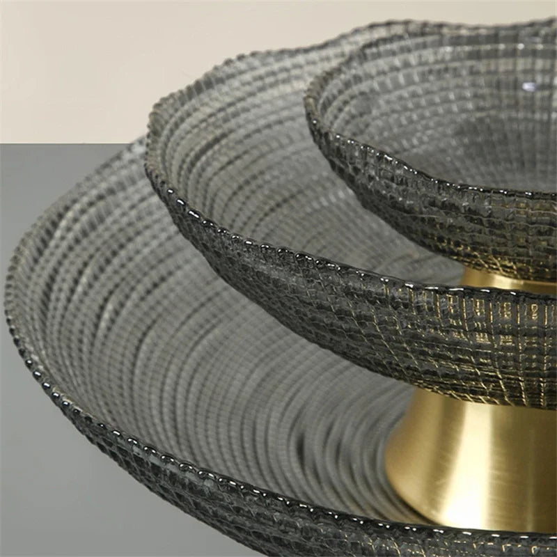 Glass Fruit Plate with Metal Storage Box for Living Room Snack Serving Tray