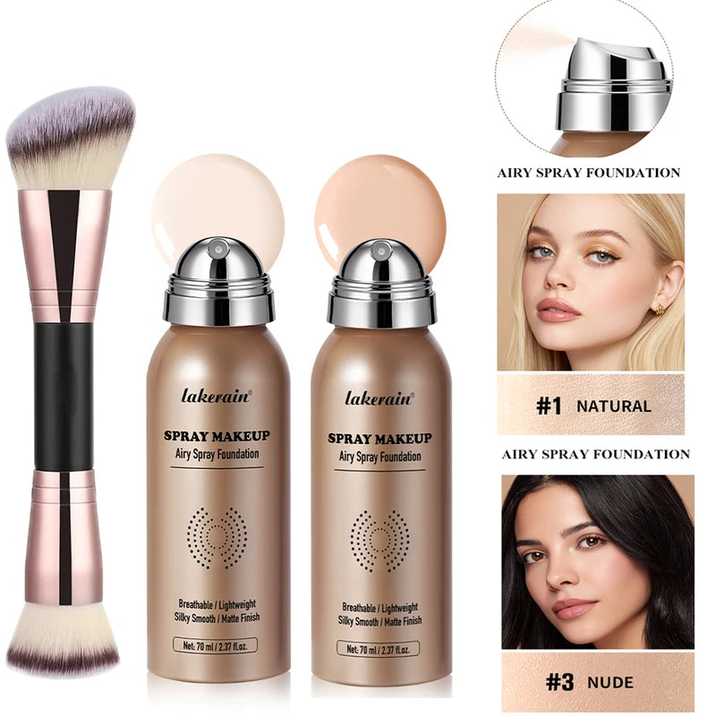 Spray Foundation with Brush Long-Lasting Water-Resistant Matte Full Coverage