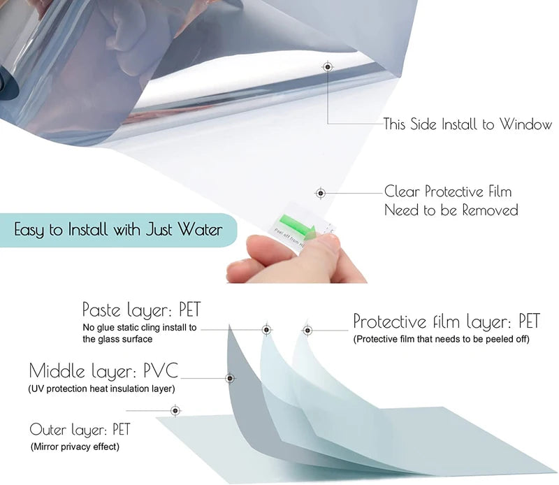 One Way Window Film Mirror Effect Tint for Privacy Heat Control UV Protection