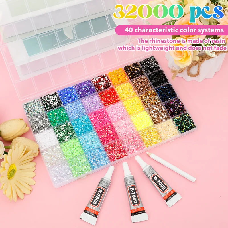 DIY Resin Rhinestone Nail Art Kit with Flatback Gems, Glue, and Pickup Pen