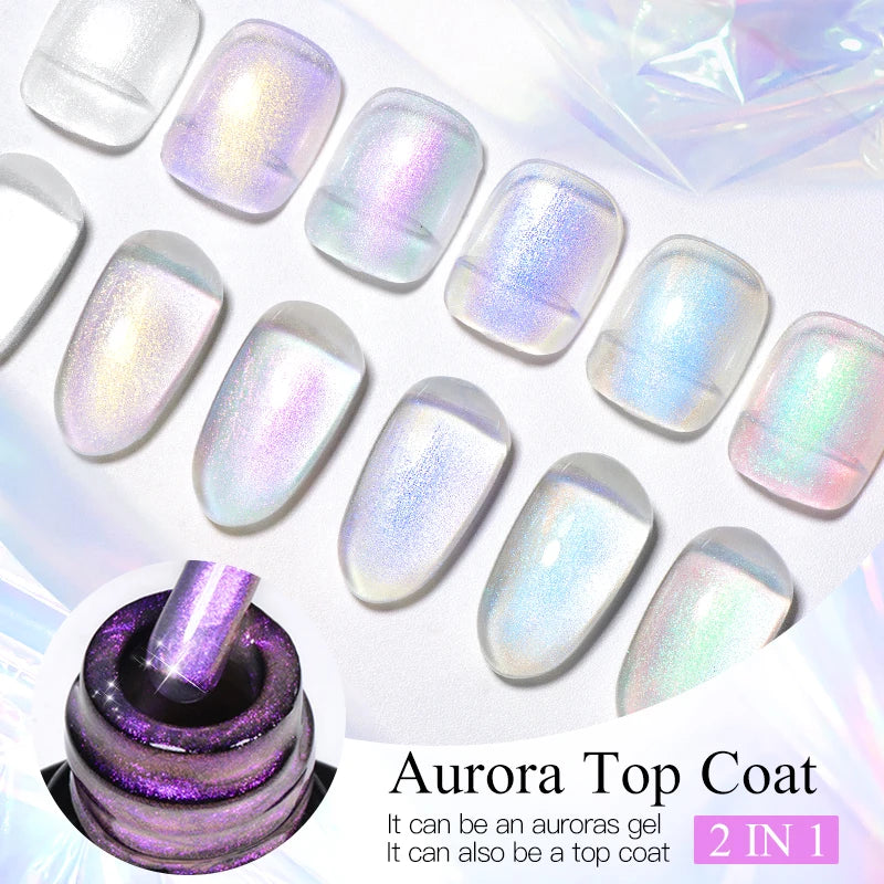 2-in-1 Glitter Top Coat Gel Nail Polish - Holographic Semi-Permanent UV Varnish