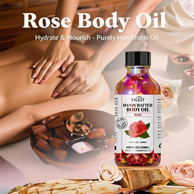 Handcrafted Rose Body Oil - 120ml Natural Hydrating Oil for Dry Skin