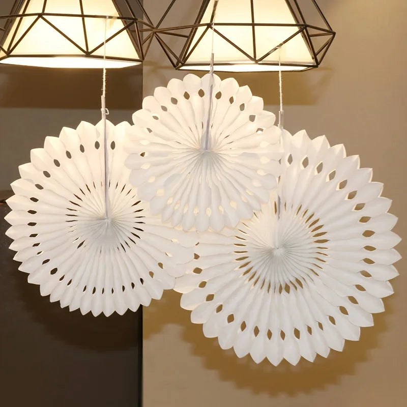 3PCS White Hollow Out Paper Fan Decorations for Party Wedding Wall Hanging Event Decor