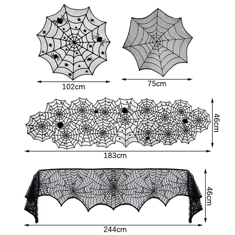 Halloween Spider Web Lace Tablecloth for Party Decorations - Black & Deep Sapphire Variants