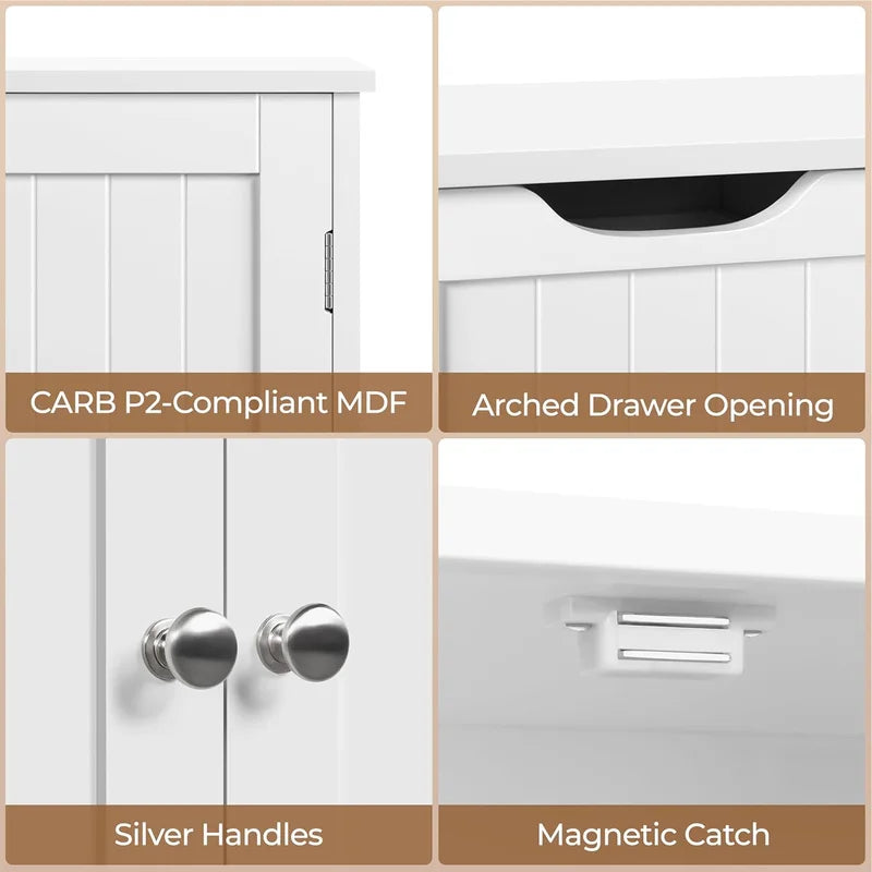 Wooden Bathroom Floor Cabinet with 4 Drawers & Double Doors, White Freestanding Storage Organizer