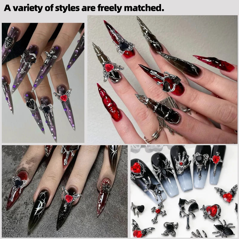 Retro Nail Art Jewelry Cross Spider Heart Pattern DIY Nail Decoration Accessories
