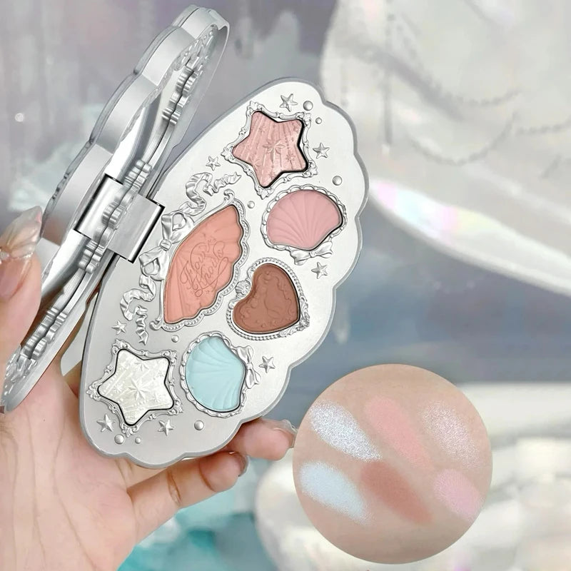 Flower Knows Shells Eye Shadow Palette 6 Colors Matte Shimmer Long Lasting Makeup