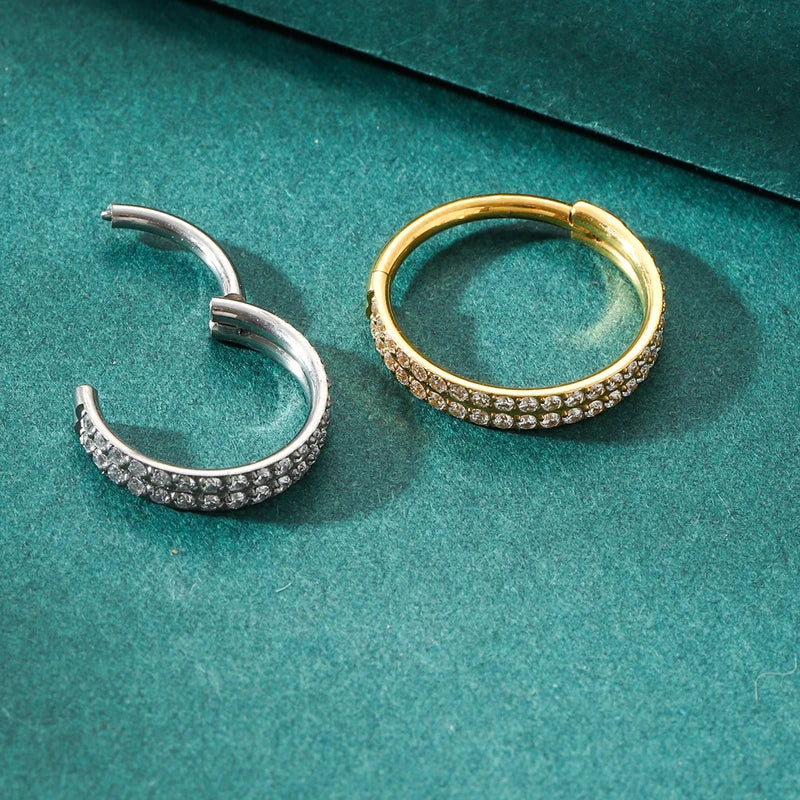 Titanium Helix & Septum Nose Ring Hoop Earrings with Clear CZ Body Jewelry