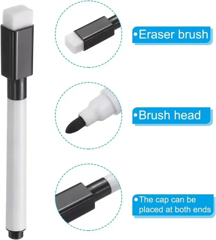Whiteboard Marker Pen Set with Built-in Eraser - 2-in-1 Dry Erase Pens for Office and School