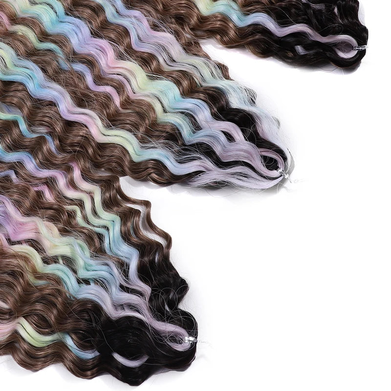 Synthetic Twist Crochet Hair Extensions - 22 Inch Curly Wavy Braids with Ombre Rainbow Colors