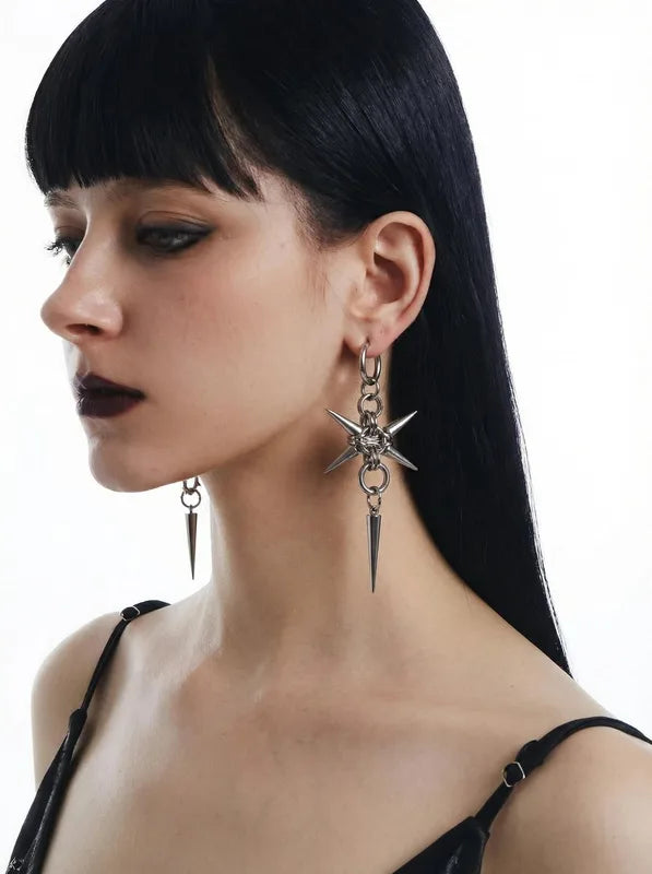 Gothic Stainless Steel Spike Hoop Earrings Long Dangle Punk Jewelry