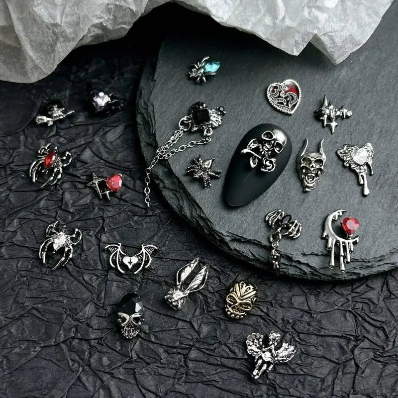 Dark Style Alloy Nail Art Charms Mixed Designs for DIY Manicure