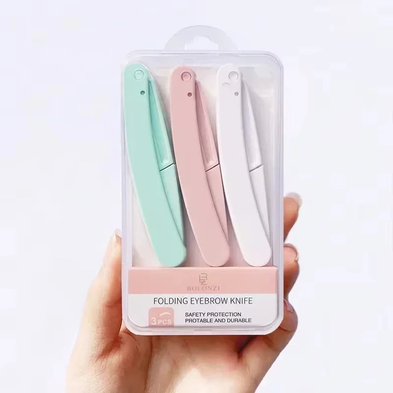 Unisex 3-Piece Folding Facial Shaver Eyebrow Trimmer Makeup Tool Set