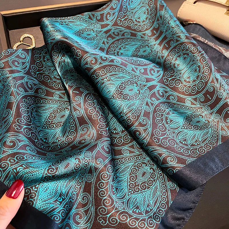 Luxury 100% Mulberry Silk Square Scarf for Women - Retro Sun Protection Shawl