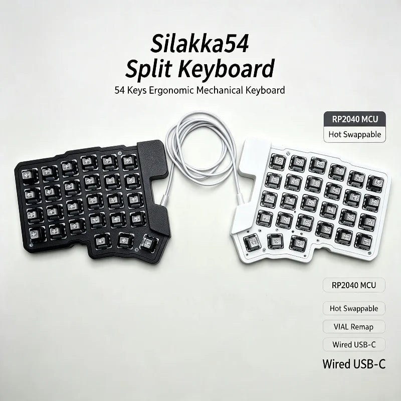Split Mechanical Keyboard Kit - Hot Swappable, Programmable, Ergonomic 54-Key Layout