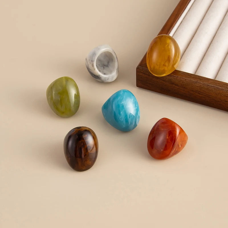 Multicolored Resin Big Finger Rings for Women - Boho Y2K Trend Jewelry