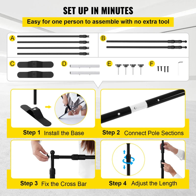 Adjustable Photo Backdrop Stand 10x8FT for Events Weddings Trade Shows