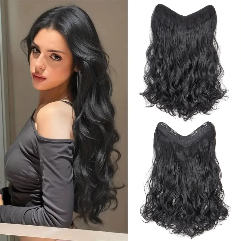 24-Inch Synthetic Long Curly Hair Extension V-Shaped One Piece Fluffy Hairpiece for Women