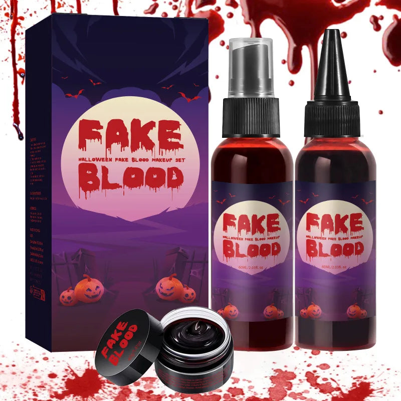Fake Blood Spray Set for Halloween Makeup - Long-Lasting Wounds Kit, Washable Blood for Vampire Zombie Monster Effects