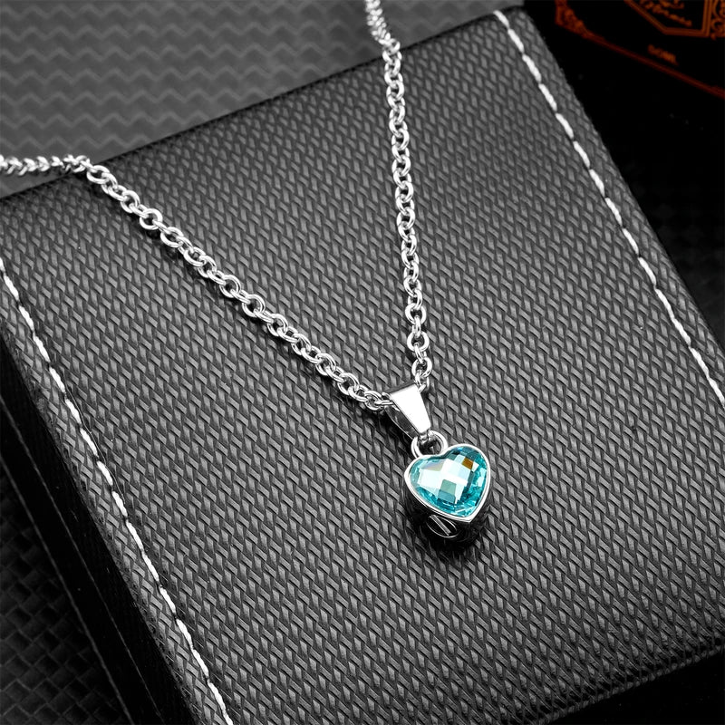 Stainless Steel Heart Urn Necklace with Birthstone - Cremation Keepsake Jewelry